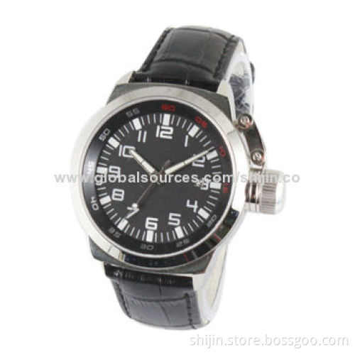 Newest Stainless Steel Business Watch with Genuine Leather Band for Men
